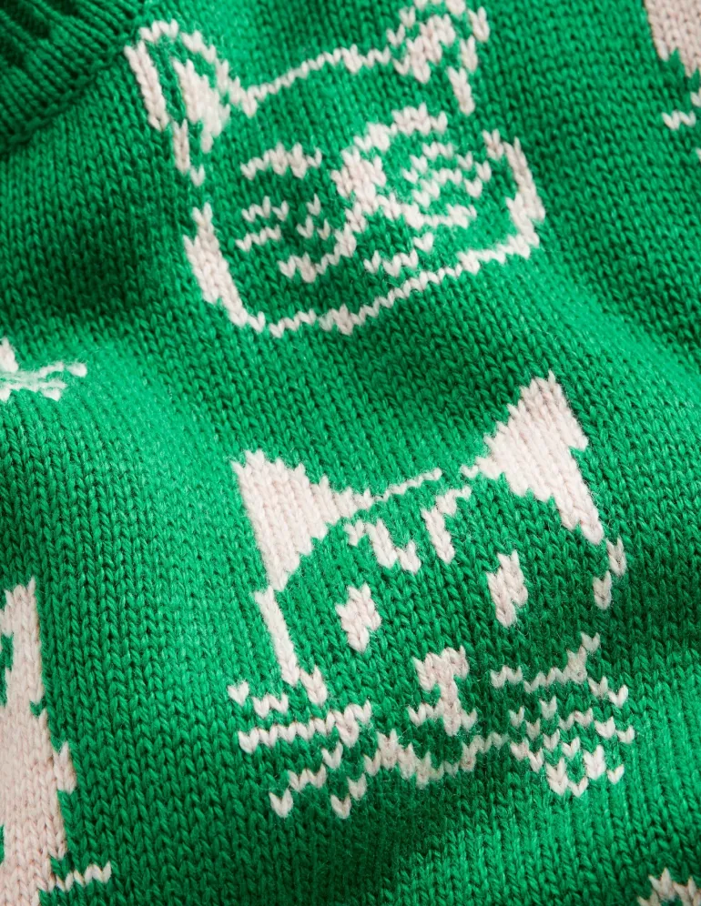 Heather Jacquard Sweater-Rich Emerald Green, Cats-Boden Hot