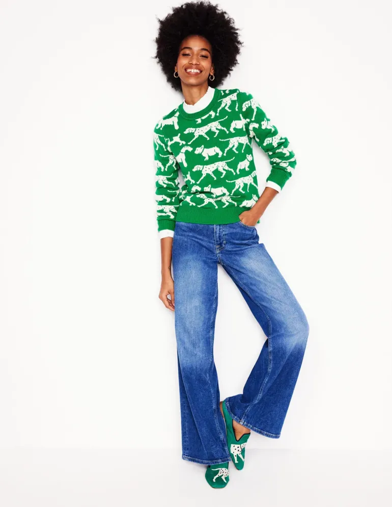 Heather Jacquard Sweater-Sapling Green, Dogs-Boden New