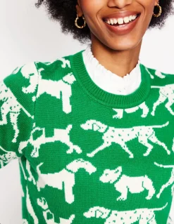 Heather Jacquard Sweater-Sapling Green, Dogs-Boden New