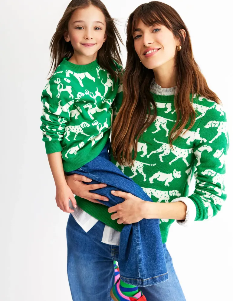 Heather Jacquard Sweater-Sapling Green, Dogs-Boden New