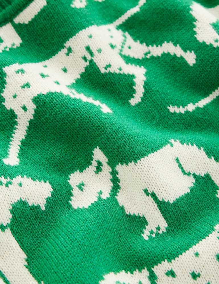 Heather Jacquard Sweater-Sapling Green, Dogs-Boden New