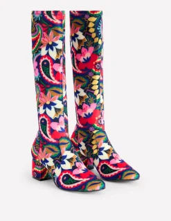 Heeled Stretch Knee Boots-Multi, Botanical Paisley-Boden Shop
