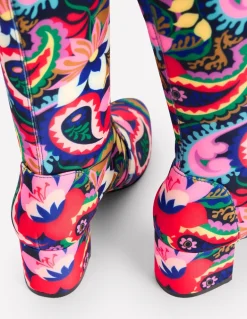 Heeled Stretch Knee Boots-Multi, Botanical Paisley-Boden Shop
