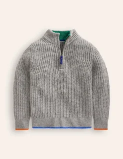 Heritage Half-Zip Sweater-Grey Marl-Boden New