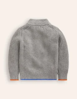 Heritage Half-Zip Sweater-Grey Marl-Boden New