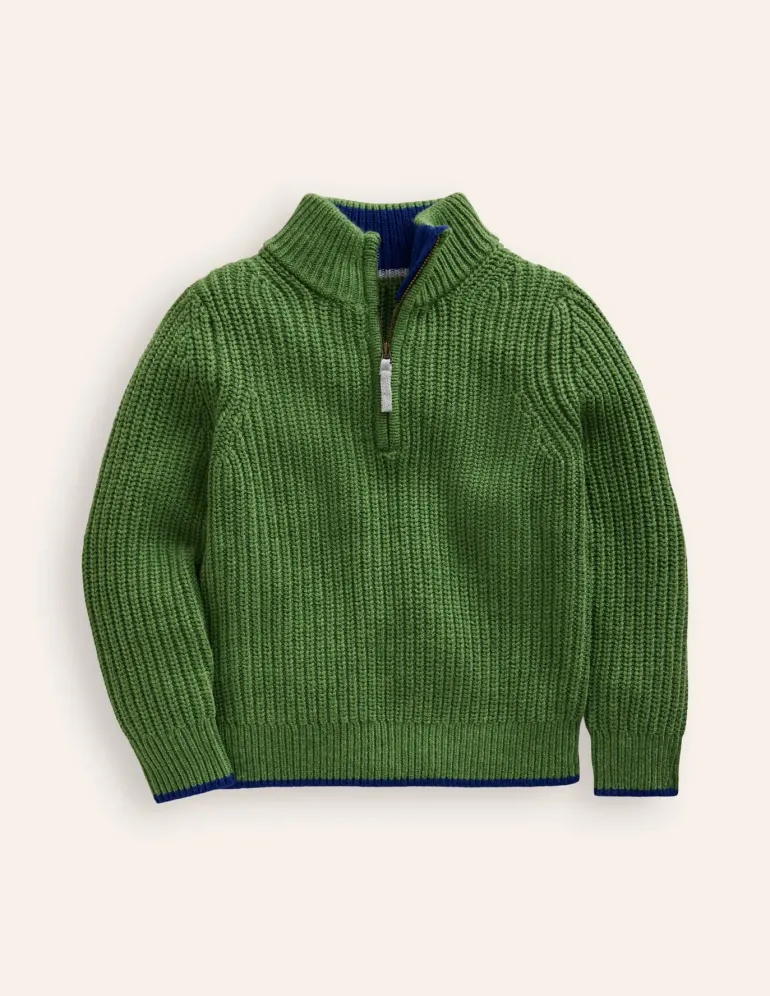 Heritage Half-Zip Sweater-Iguana Green-Boden Clearance