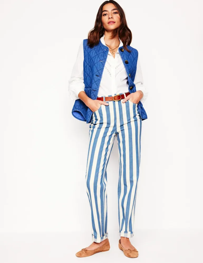 High Rise Stripe Jeans-Marine Wide Stripe-Boden Store