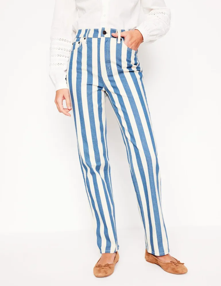 High Rise Stripe Jeans-Marine Wide Stripe-Boden Store
