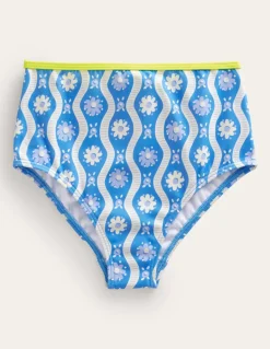High Waisted Bikini Bottoms-Penzance Blue Daisy Wave-Boden Best Sale