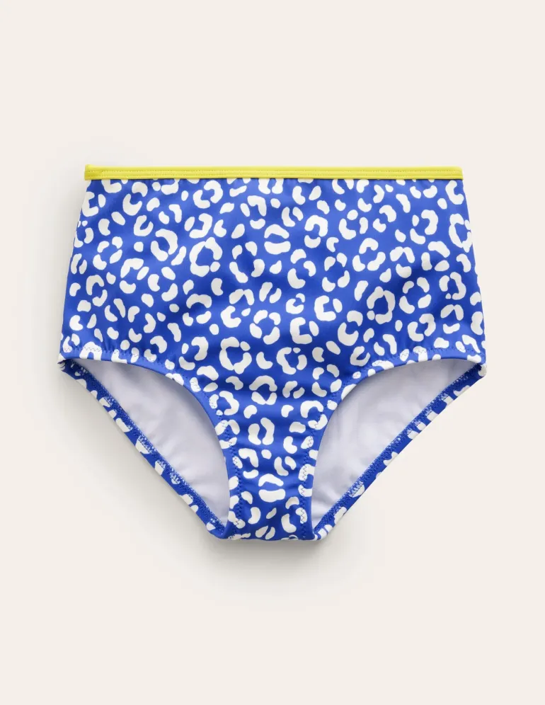 High Waisted Bikini Bottoms-Blue Leopard-Boden Online