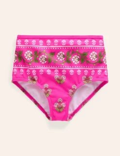 High Waisted Bikini Bottoms-Pink Small Woodblock-Boden Clearance