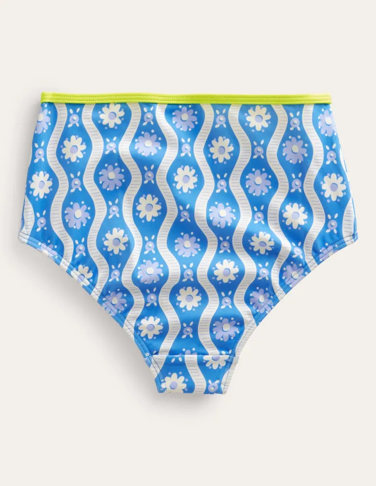 High Waisted Bikini Bottoms-Penzance Blue Daisy Wave-Boden Best Sale