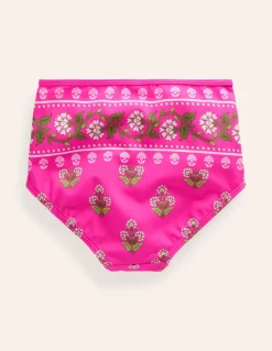 High Waisted Bikini Bottoms-Pink Small Woodblock-Boden Clearance