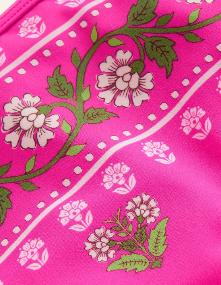 High Waisted Bikini Bottoms-Pink Small Woodblock-Boden Clearance