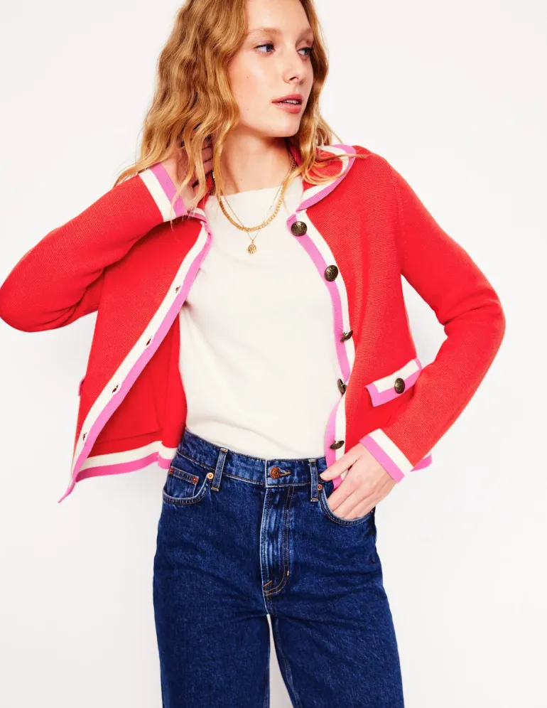 Holly Collared Knitted Jacket-Strawberry Tart Red-Boden Cheap