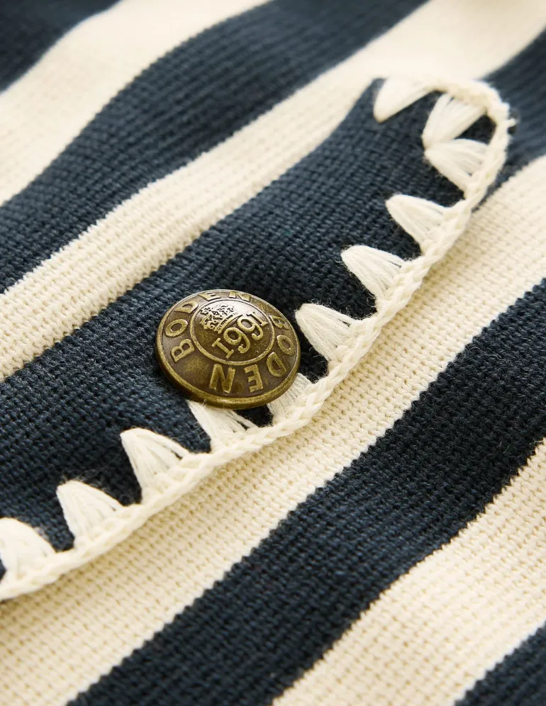 Holly Collared Knitted Jacket-Navy/ Ivory-Boden Best