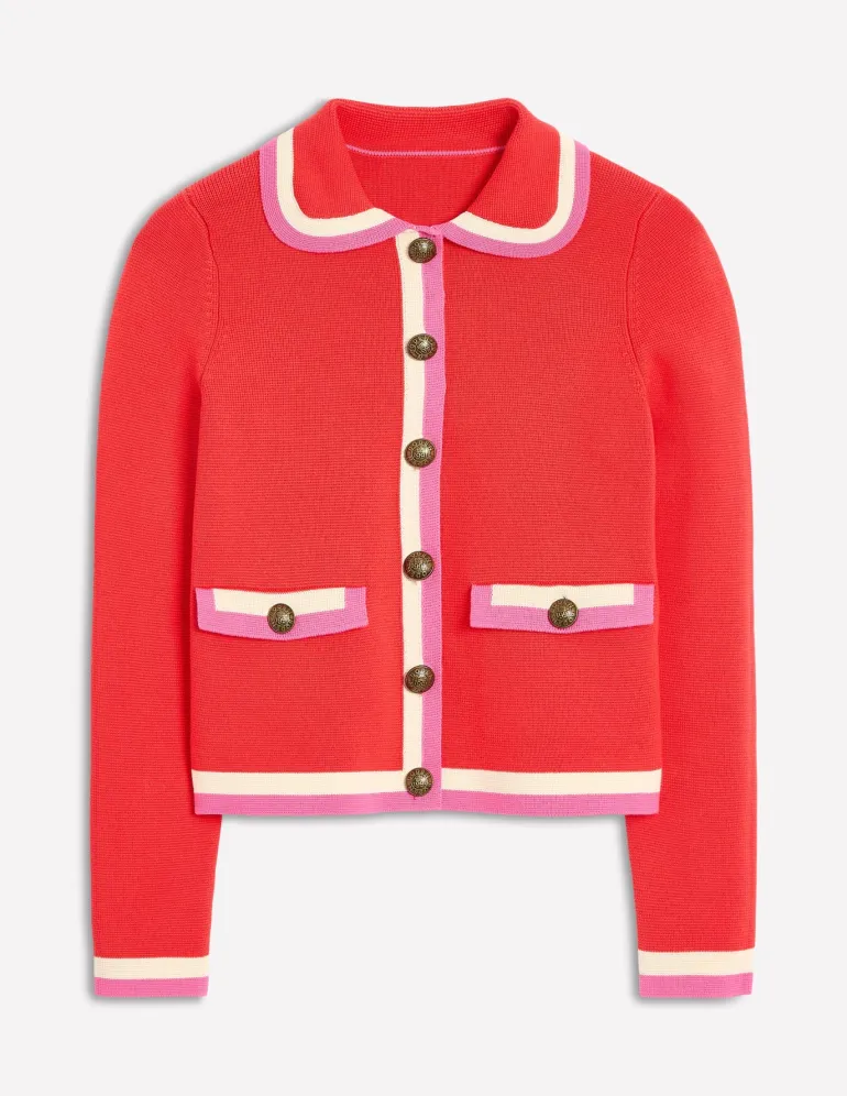 Holly Collared Knitted Jacket-Strawberry Tart Red-Boden Cheap