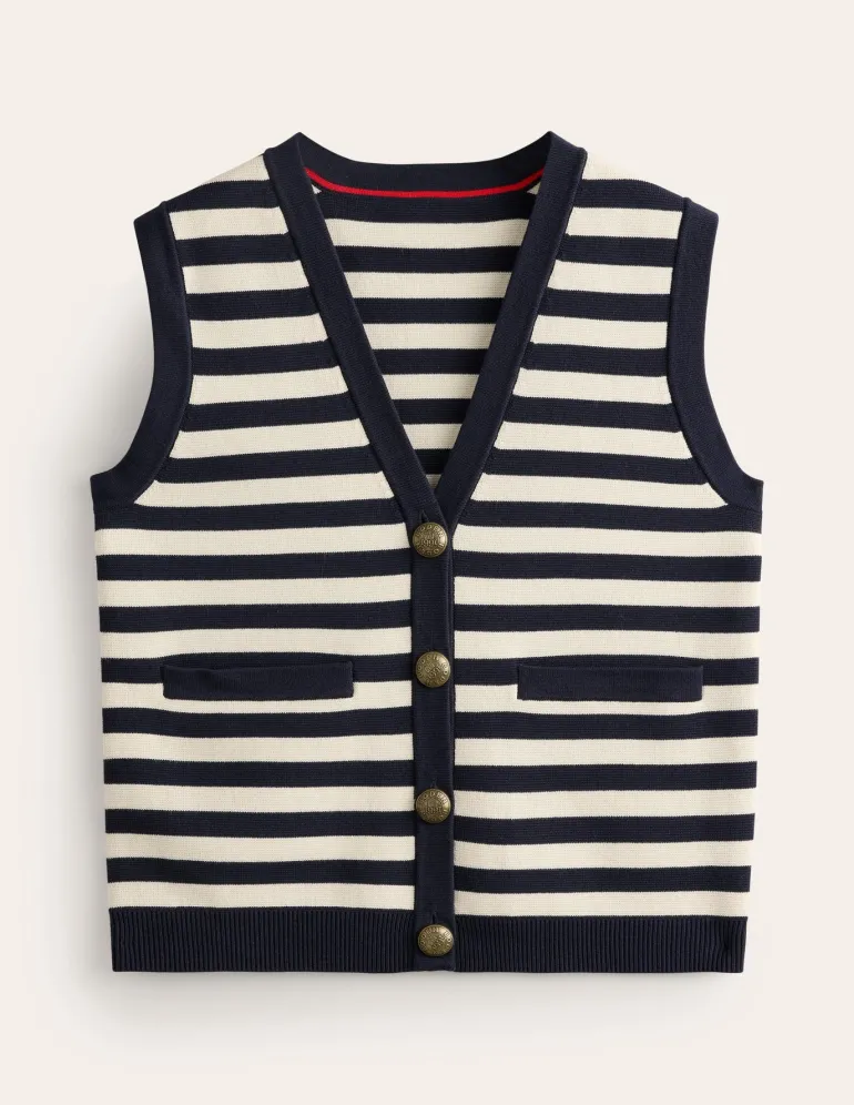 Holly Knitted Waistcoat-Navy and Ivory Stripe-Boden Online