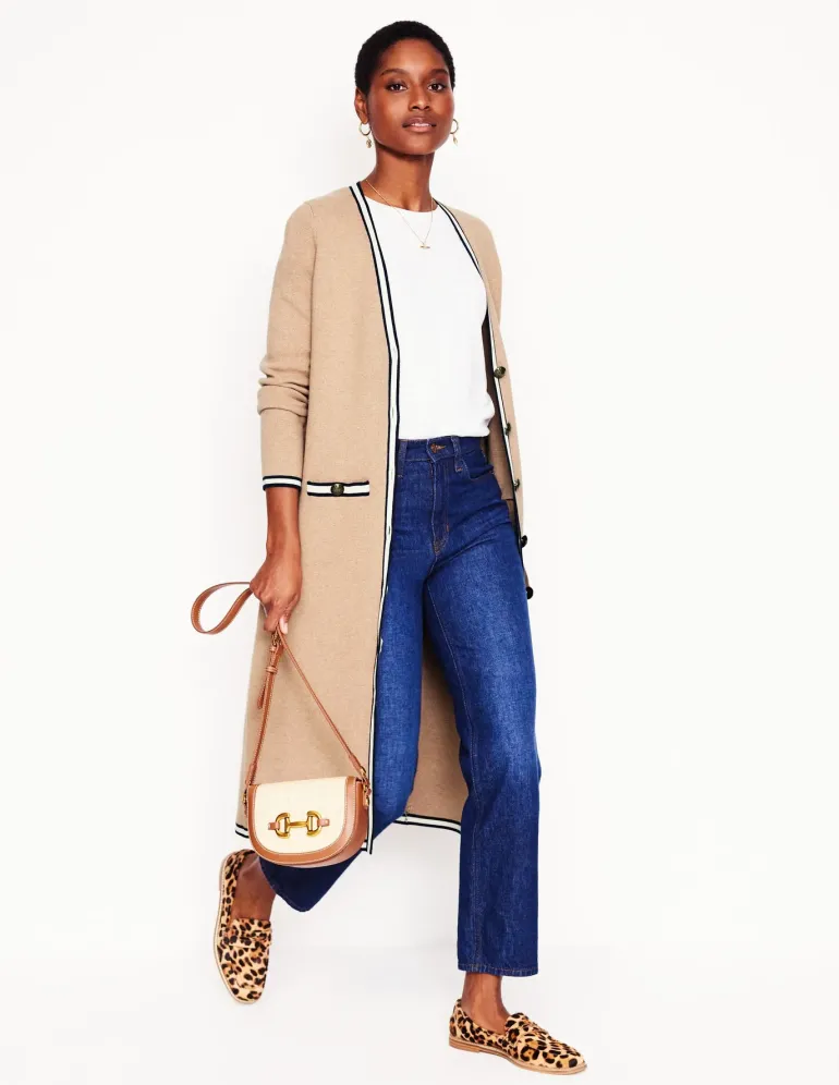 Holly Longline Knitted Jacket-Camel Melange-Boden Hot