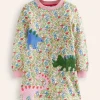Ida Sweatshirt Appliqué Dress-Multi Meadow Floral Dinosaurs-Boden Fashion