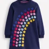 Ida Sweatshirt Appliqué Dress-College Navy Rainbow Hearts-Boden Best Sale