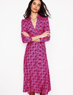 Imogen Collared Jersey Dress-Sorbet Pink, Leaf Terrace-Boden Hot