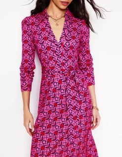 Imogen Collared Jersey Dress-Sorbet Pink, Leaf Terrace-Boden Hot