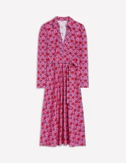 Imogen Collared Jersey Dress-Sorbet Pink, Leaf Terrace-Boden Hot