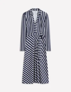 Imogen Collared Jersey Dress-French Navy and Ivory Stripe-Boden Store