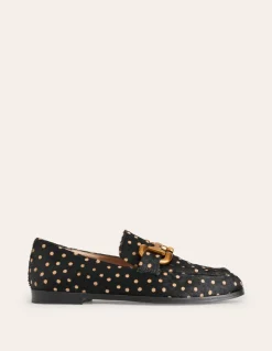 Iris Snaffle Loafers-Black and Camel Spot-Boden Discount