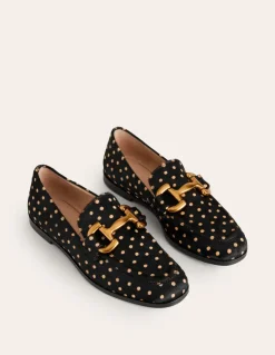 Iris Snaffle Loafers-Black and Camel Spot-Boden Discount