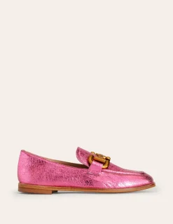 Iris Snaffle Loafers-Bright Pink Metallic leather-Boden Discount