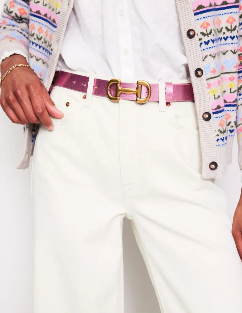 Iris Snaffle-Trim Leather Belt-Pink Peacock Metallic-Boden Flash Sale