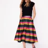 Isabella Cotton Sateen Skirt-Pine, Multi Stripe-Boden Clearance