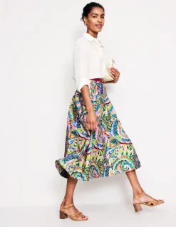 Isabella Cotton Sateen Skirt-Multi, Paisley Pome-Boden Store