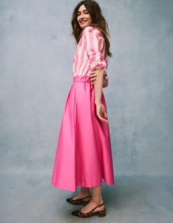 Isabella Cotton Sateen Skirt-Sorbet Pink-Boden Best