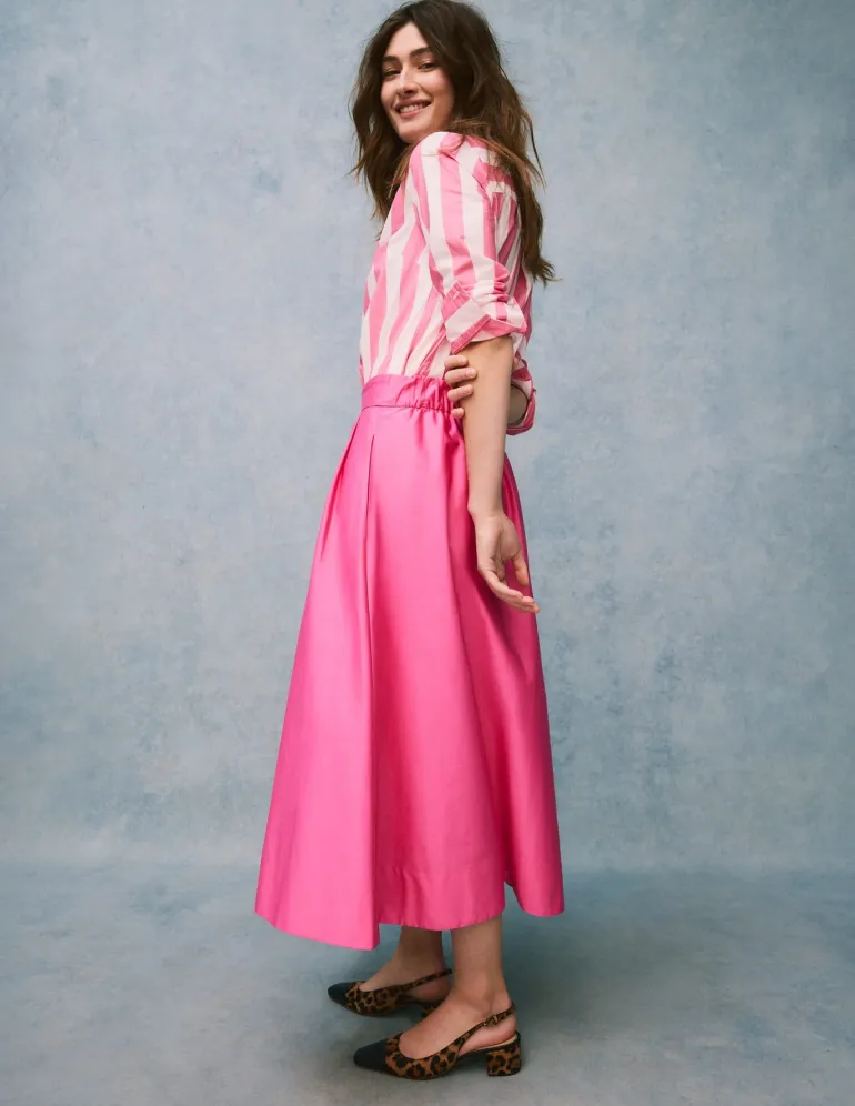 Isabella Cotton Sateen Skirt-Sorbet Pink-Boden Best