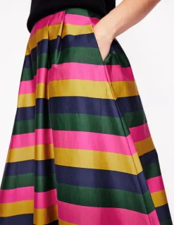 Isabella Cotton Sateen Skirt-Pine, Multi Stripe-Boden Clearance
