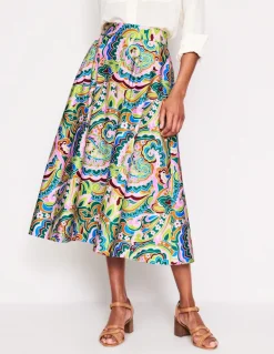 Isabella Cotton Sateen Skirt-Multi, Paisley Pome-Boden Store