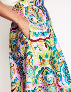 Isabella Cotton Sateen Skirt-Multi, Paisley Pome-Boden Store