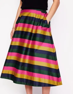 Isabella Cotton Sateen Skirt-Pine, Multi Stripe-Boden Clearance