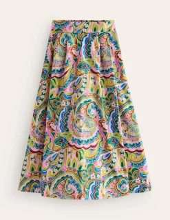 Isabella Cotton Sateen Skirt-Multi, Paisley Pome-Boden Store