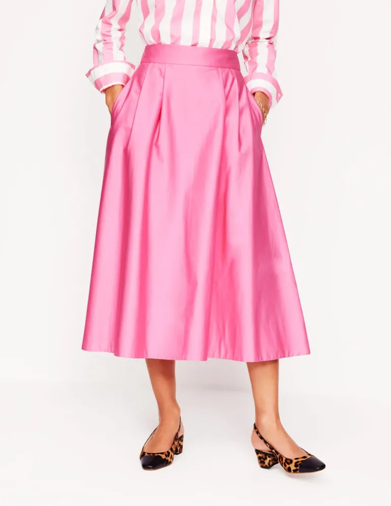 Isabella Cotton Sateen Skirt-Sorbet Pink-Boden Best