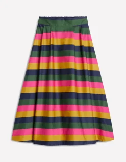 Isabella Cotton Sateen Skirt-Pine, Multi Stripe-Boden Clearance