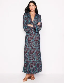 Ivy Smocked Midi Dress-Blue Grass, Paisley Cascade-Boden Clearance