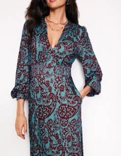 Ivy Smocked Midi Dress-Blue Grass, Paisley Cascade-Boden Clearance