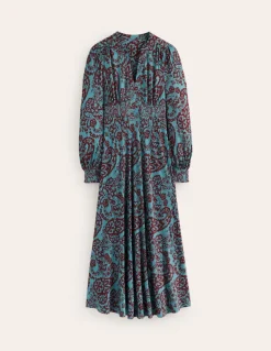 Ivy Smocked Midi Dress-Blue Grass, Paisley Cascade-Boden Clearance