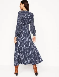 Ivy Smocked Midi Dress-College Navy, Abstract Dot-Boden Store