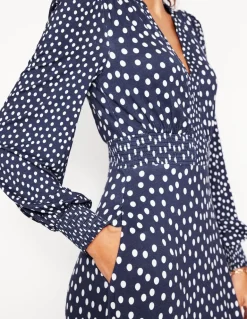Ivy Smocked Midi Dress-College Navy, Abstract Dot-Boden Store