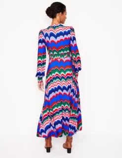 Ivy Smocked Midi Dress-Multi, Abstract Wave-Boden Store